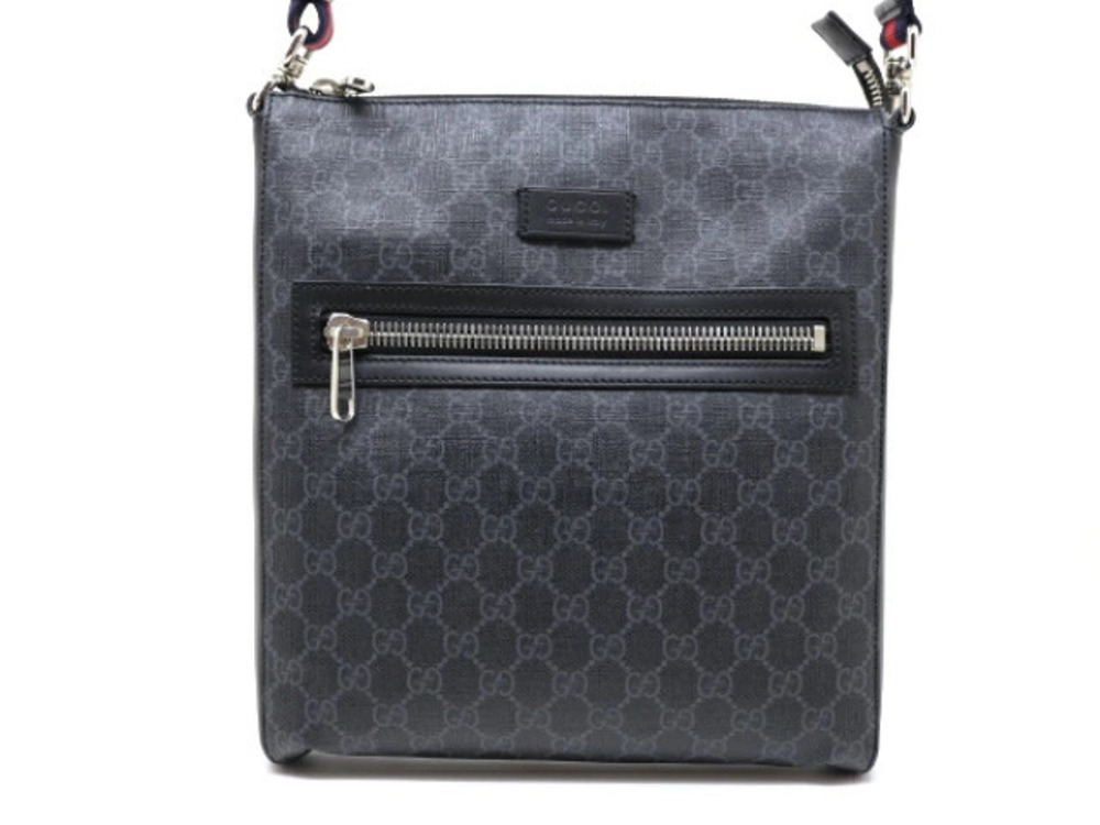 Gucci GG Supreme Messenger Bag Shoulder Black Gray Leather